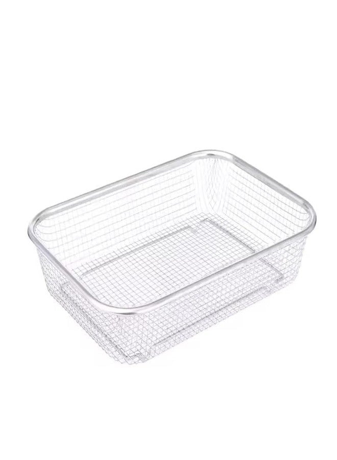 SHREESAMP Small Air Fry Basket with Vegetable and Fruit Safe Washing Kitchen Utensils Drain Strainer Fine Large Small Metal Stainless Steel Rectangular Shape Colander Basket (29.5x22x6CM), Silver - Image 1
