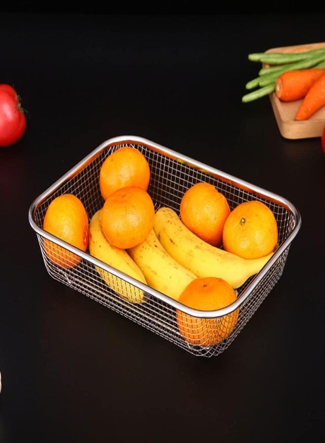 SHREESAMP Small Air Fry Basket with Vegetable and Fruit Safe Washing Kitchen Utensils Drain Strainer Fine Large Small Metal Stainless Steel Rectangular Shape Colander Basket (29.5x22x6CM), Silver - Image 3