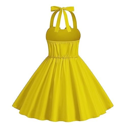 ODIZLI Kid's Polka Dot Dress, Retro Princess Dresses Toddler Skirt for Birthday Carnival Christmas Party Cocktail Vintage Children Concert Dress Fiesta Vintage Dresses for Girls Yellow Solid 11-12 Years - Image 2