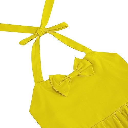 ODIZLI Kid's Polka Dot Dress, Retro Princess Dresses Toddler Skirt for Birthday Carnival Christmas Party Cocktail Vintage Children Concert Dress Fiesta Vintage Dresses for Girls Yellow Solid 11-12 Years - Image 5