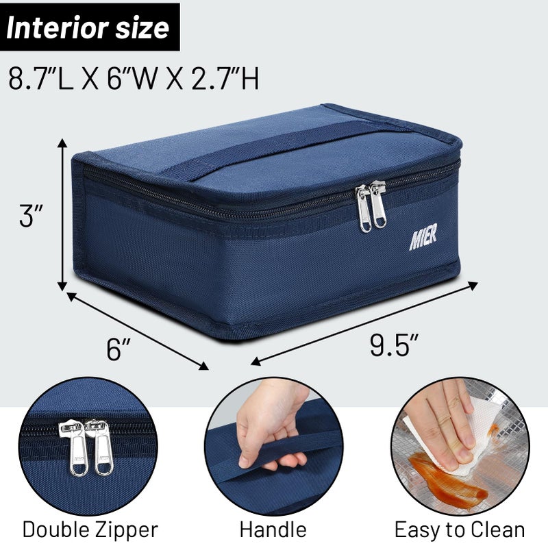 MIER Small Lunch Bag for Kids & Adults Compact Insulated Lunch Box Portable Thermal Mini Cooler for Work School Travel, Navy Blue - Image 3