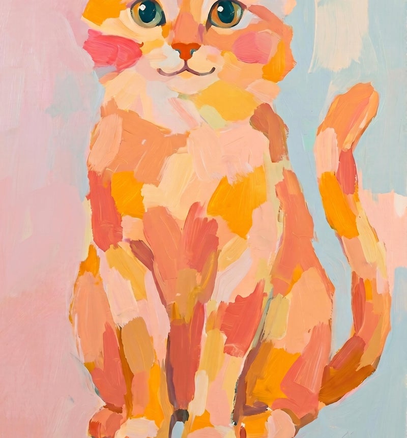 TNESSENTIAL Abstract Cat Art Print – Modern Boho Decor, Vibrant Cat Poster, Warm Color Nursery Art, Whimsical Pet Portrait, Impasto Painting Style - Image 2