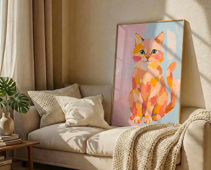 TNESSENTIAL Abstract Cat Art Print – Modern Boho Decor, Vibrant Cat Poster, Warm Color Nursery Art, Whimsical Pet Portrait, Impasto Painting Style - Image 3