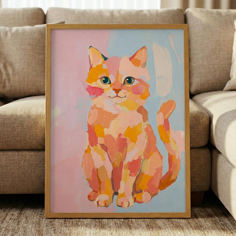 TNESSENTIAL Abstract Cat Art Print – Modern Boho Decor, Vibrant Cat Poster, Warm Color Nursery Art, Whimsical Pet Portrait, Impasto Painting Style - Image 5