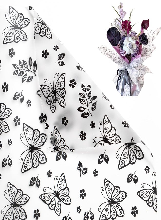 Gloreyan 20 Sheets Flower Wrapping Paper with Butterfly, Florist Bouquet DIY Craft Fresh Flower Wrapping Paper Waterproof Floral Wrapping Gift Packaging Material Florist Supplies(Black - Image 1