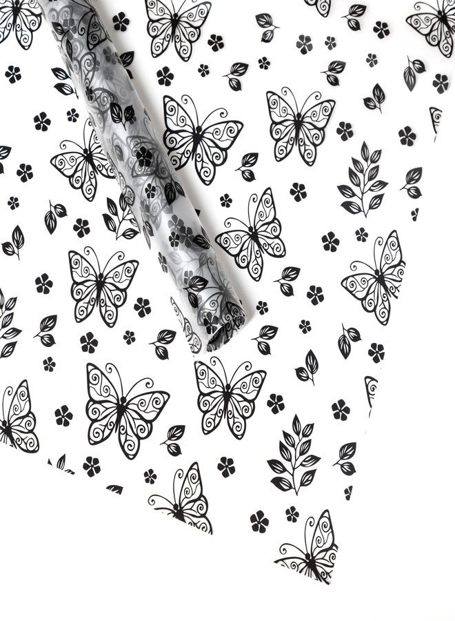 Gloreyan 20 Sheets Flower Wrapping Paper with Butterfly, Florist Bouquet DIY Craft Fresh Flower Wrapping Paper Waterproof Floral Wrapping Gift Packaging Material Florist Supplies(Black - Image 4