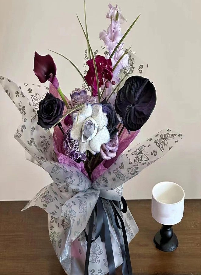 Gloreyan 20 Sheets Flower Wrapping Paper with Butterfly, Florist Bouquet DIY Craft Fresh Flower Wrapping Paper Waterproof Floral Wrapping Gift Packaging Material Florist Supplies(Black - Image 5