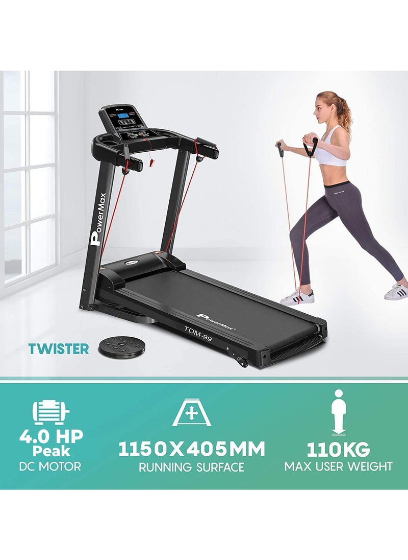 PowerMax Fitness TDM-99 (4HP Peak) Motorized Multifunction Foldable Treadmill for Home Use with Twister and Resistance Rope, Manual Incline Exercise Machine, Preset Workout Programs, User 110kg, AUX  - Image 3
