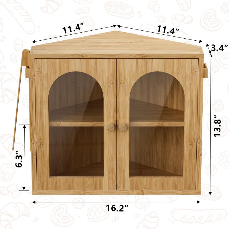 WOWLIVE Corner Bread Box for Kitchen Countertop, 2 Tier Bamboo Bread Storage Container for Homemade Bread with Clear Acrylic Door Panel, Large Bread Bin Farmhouse Breadbox Organizer (Natural, Medium) - Image 3