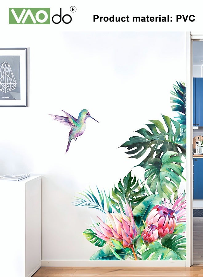 فاو دو ملصق حائط أخضر استوائي، ورق حائط قابل للإزالة مطبوع بنباتات وطيور، خلفية مقاومة للماء من البلاستيك PVC لتزيين الحائط في المنزل والمكتب والمدرسة - Image 3