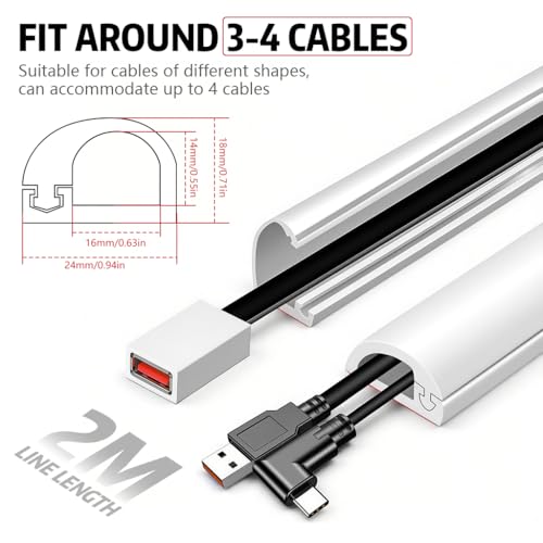 Serplex® PVC Cord Cover 6.6ft /78'' Self Adhesive Floor Cord Hider Wall Wire Hider with Side Open Cuttable Soft PVC Floor Cord Hider Flexible Wire Cover Reuseable Cord Cover, 24x18mm Channel - Image 2
