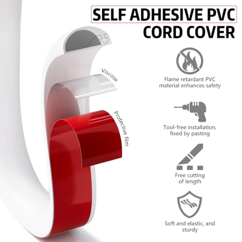 Serplex® PVC Cord Cover 6.6ft /78'' Self Adhesive Floor Cord Hider Wall Wire Hider with Side Open Cuttable Soft PVC Floor Cord Hider Flexible Wire Cover Reuseable Cord Cover, 24x18mm Channel - Image 3