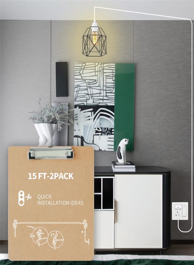 HESSION 15.6ft Plug in Pendant Light, 2-Pack Light Sockets Extension Cord, White Hanging Light Cord E26/E27 Latern Pendant Light Fixtures with ON/Off Switch - Image 4