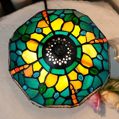 Blivuself Tiffany Lamp Style Stained Glass Table Lamp Teal Dragonfly Green Bedroom Bedside Light for Office Dorm Bar Decor Retro Unique Cute fun Small Night Light Gift Aesthetic Accent Village Nightstand Lamps - Image 3