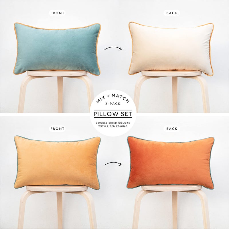 MONDAY MOOSE Decorative Throw Pillow Covers Cushion Cases  Set of 2 Soft Velvet Modern Double-Sided Designs  Mix and Match for Home Decor  Pillow Inserts Not Included (12x20 inch  Orange/Teal) - Image 4