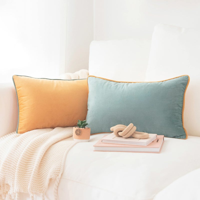 MONDAY MOOSE Decorative Throw Pillow Covers Cushion Cases  Set of 2 Soft Velvet Modern Double-Sided Designs  Mix and Match for Home Decor  Pillow Inserts Not Included (12x20 inch  Orange/Teal) - Image 1