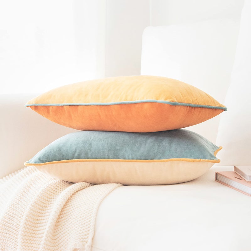 MONDAY MOOSE Decorative Throw Pillow Covers Cushion Cases  Set of 2 Soft Velvet Modern Double-Sided Designs  Mix and Match for Home Decor  Pillow Inserts Not Included (12x20 inch  Orange/Teal) - Image 2