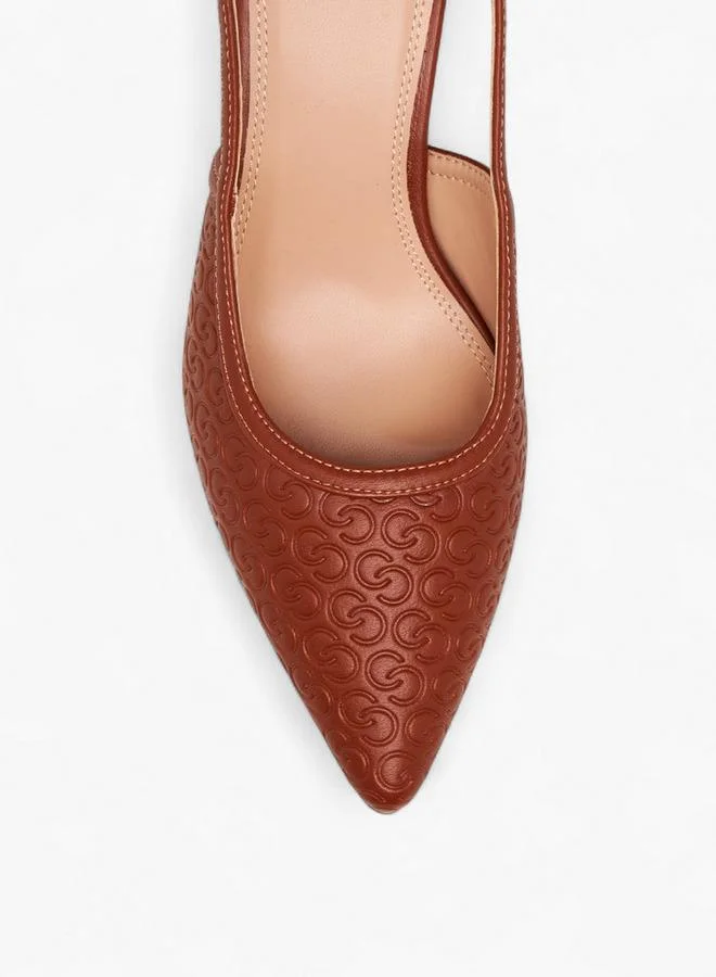 Celeste BROWN Women's Monogram Embossed Pointed Toe Shoes with Block Heels for Women | Best Price UAE