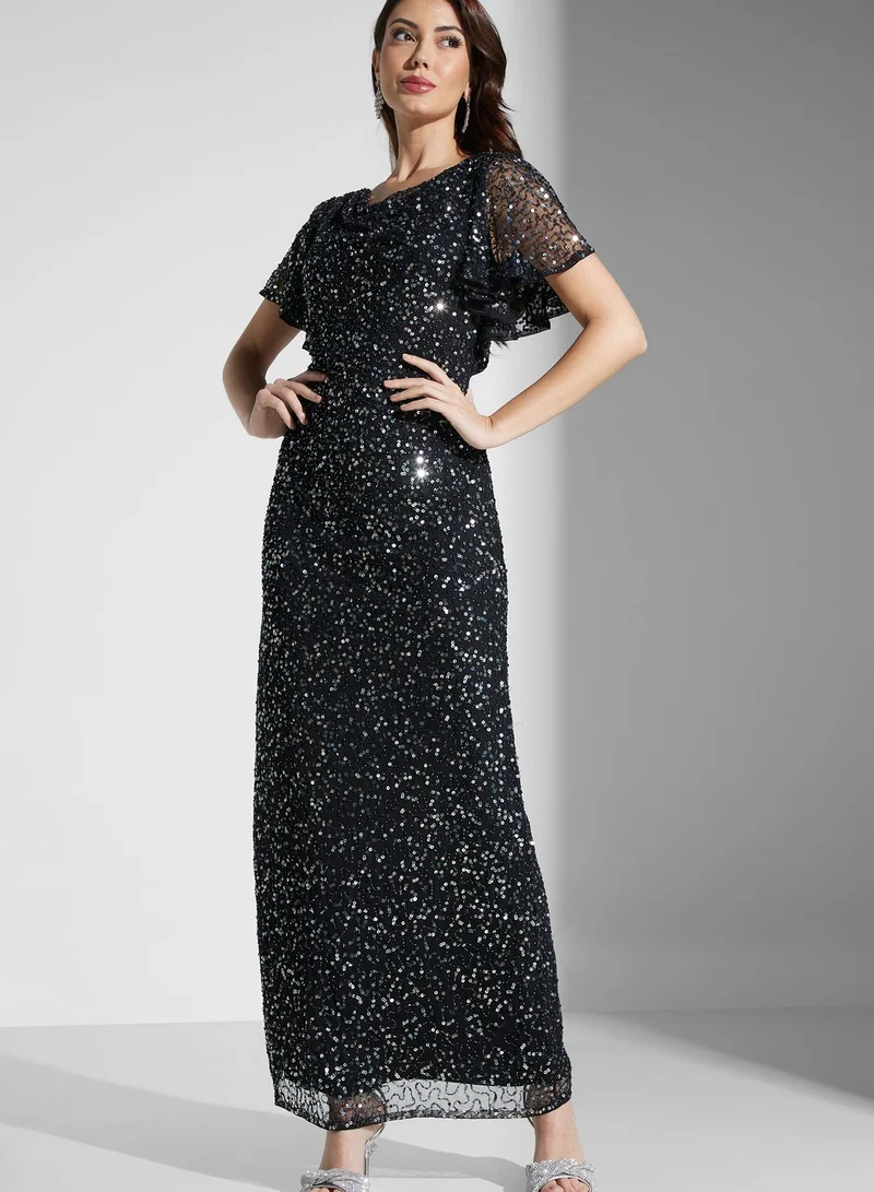 Namshi x Cowl Neck Sequined Maxi Dress
