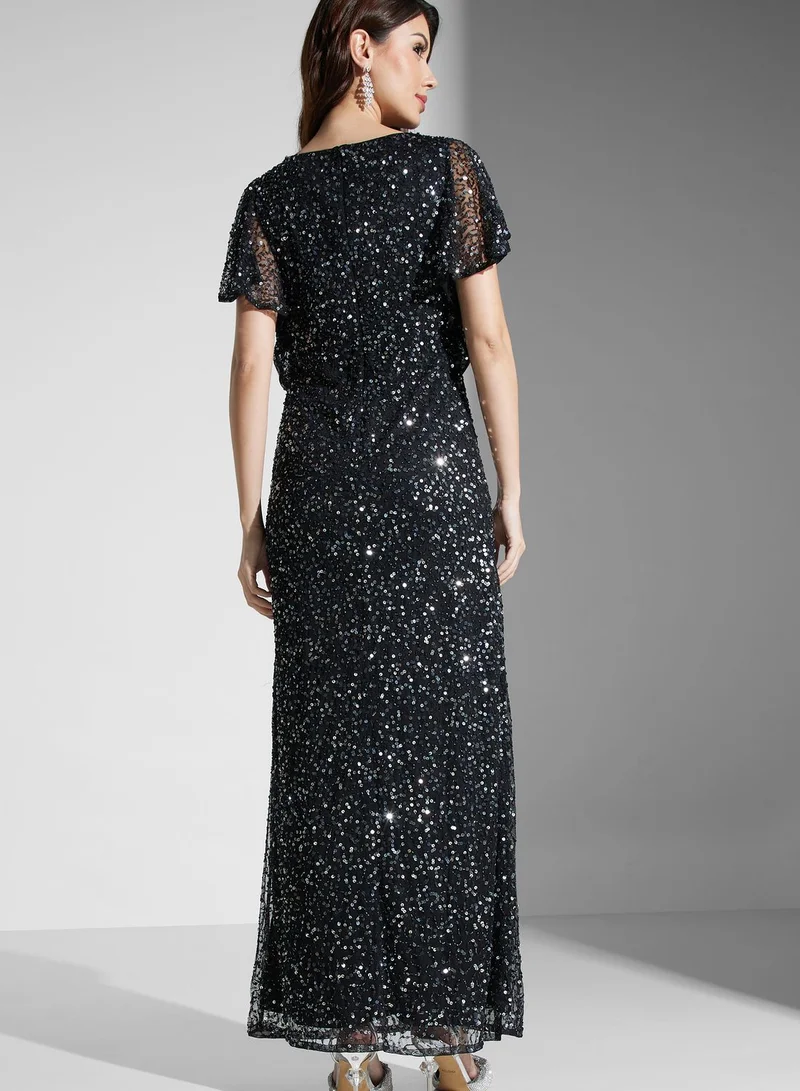 Namshi x Cowl Neck Sequined Maxi Dress