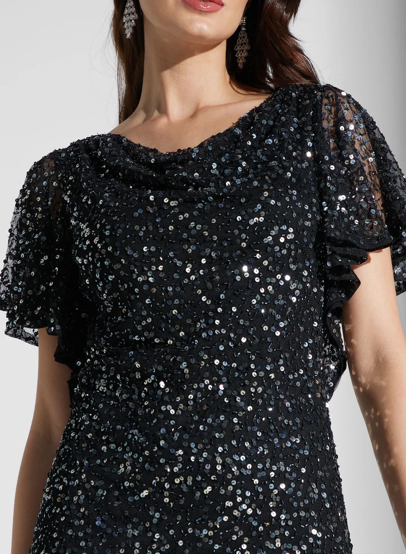 Namshi x Cowl Neck Sequined Maxi Dress