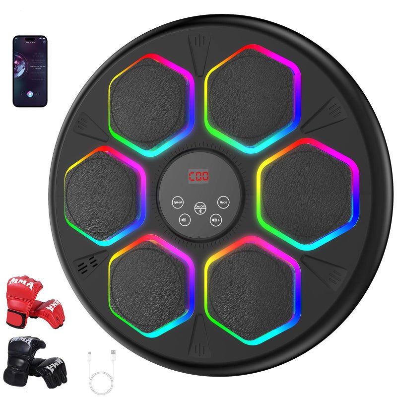 GAINO Music Boxing Machine 12 Modes 12 Speeds Smart Bluetooth Boxing Machine for Adults Kids with 2 Boxing Gloves Large Size Wall Mounted Music Punching Workout Equipment for Home Office Gym Black - Image 2