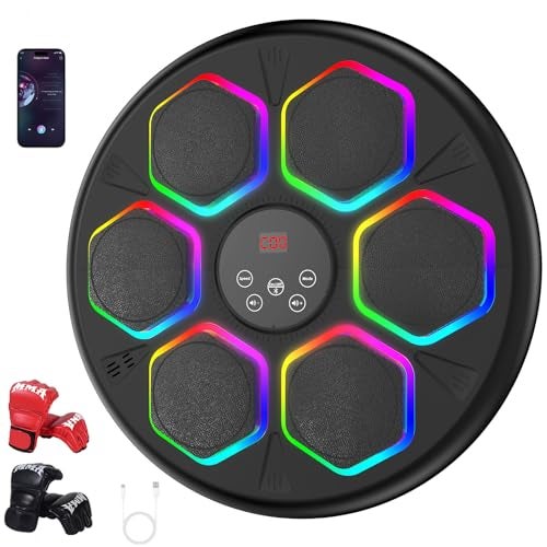 GAINO Music Boxing Machine 12 Modes 12 Speeds Smart Bluetooth Boxing Machine for Adults Kids with 2 Boxing Gloves Large Size Wall Mounted Music Punching Workout Equipment for Home Office Gym Black - Image 1