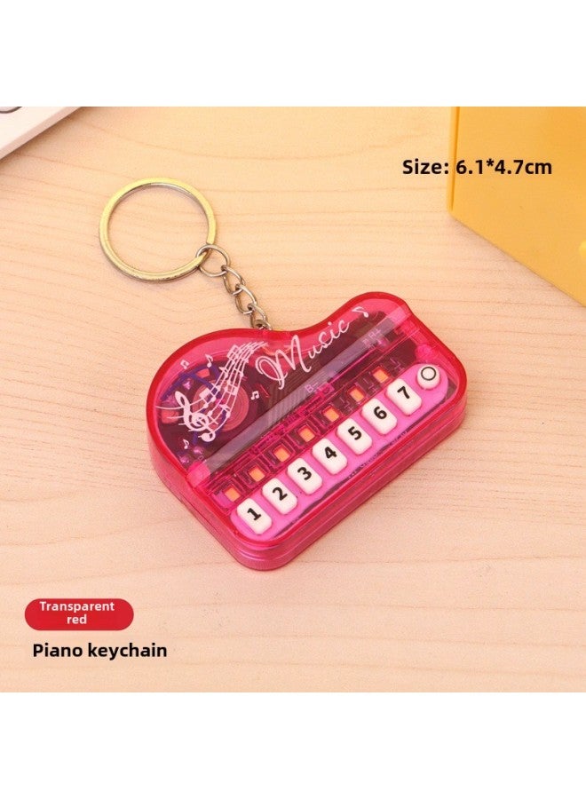 Mini Piano Keychain Luminous Handheld Music Electronic Organ Toy Bag Pendant Pendant Grasp Gifts Wholesale-Color:Transparent Red Small Piano-round Hanging Ring - Image 1