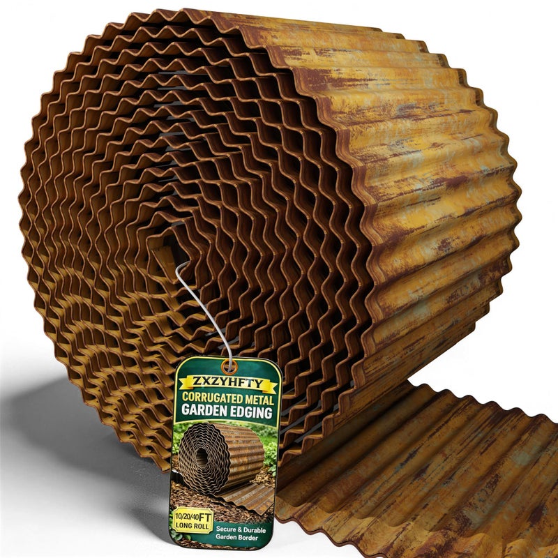 ZXZYHFTY Corrugated Metal Garden Edging, 6"Ã—40Ft Rusted Landscape Border for Lawn, Flower Beds, Paver Edging, Durable Garden Fence. - Image 1