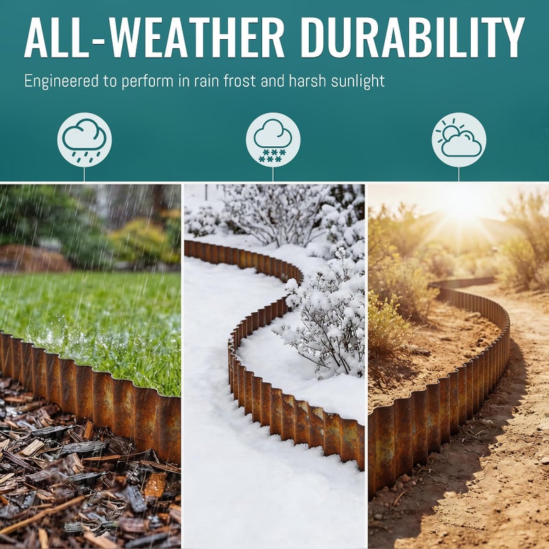 ZXZYHFTY Corrugated Metal Garden Edging, 6"Ã—40Ft Rusted Landscape Border for Lawn, Flower Beds, Paver Edging, Durable Garden Fence. - Image 4