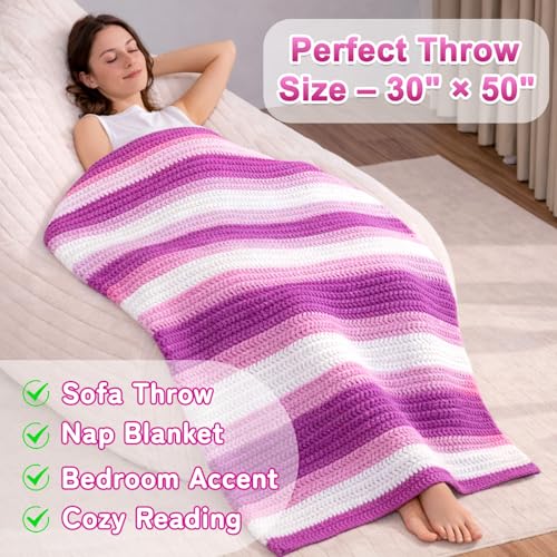 Reessy Crochet Blanket Kit for Beginners Adults – Gradient Purple Ombre Throw Blanket Kit with Soft Chenille Yarn, Hooks & Instructions – Handmade Crochet Starter Set for Adults - Image 2