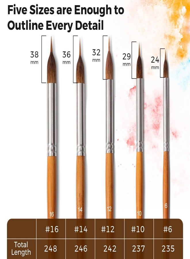 SYCYKA Professional Watercolor Brushes - 5Pcs Extra Long Needle Point Detail Brushes,Two - Layer Liner Sable/Horse Hair Brush for Fine Line Work,Gouache,Acrylic,Models,Artist Grade Painting Tools (Brown) - Image 2
