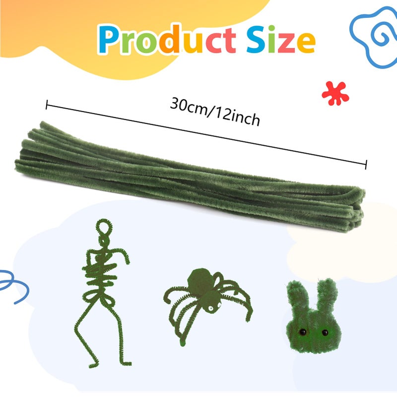 Caydo 100 Pieces Moss Green Pipe Cleaners Craft Supplies Flexible Chenille Stems for DIY Crafts Project and St. Patrick's Day Decoration, 6 mm x 12 Inch - Image 3