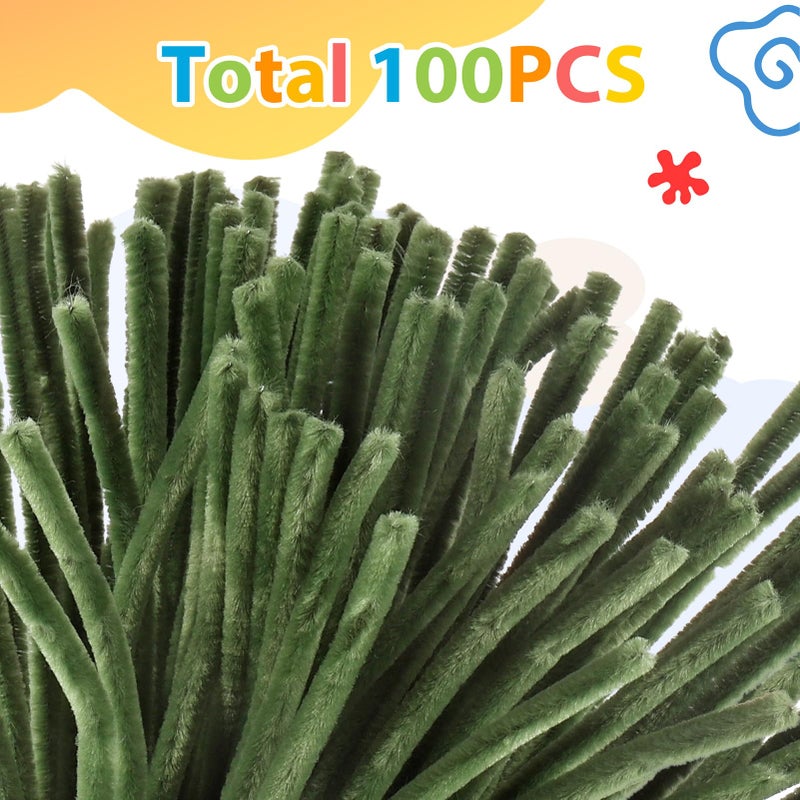 Caydo 100 Pieces Moss Green Pipe Cleaners Craft Supplies Flexible Chenille Stems for DIY Crafts Project and St. Patrick's Day Decoration, 6 mm x 12 Inch - Image 2