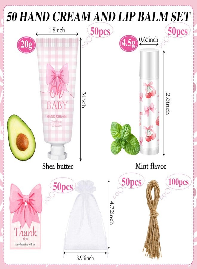 Heigble 50 Set Pink Baby Shower Gifts Bulk Woman Bow Baby Shower Favor for Guests Lip Balm Hand Cream Include 50 Lip Balm 50 Hand Cream 50 Bag 50 Tag Gender Reveal Wedding Bridal Party Favors Gift - Image 2