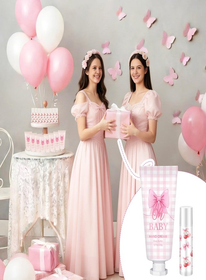 Heigble 50 Set Pink Baby Shower Gifts Bulk Woman Bow Baby Shower Favor for Guests Lip Balm Hand Cream Include 50 Lip Balm 50 Hand Cream 50 Bag 50 Tag Gender Reveal Wedding Bridal Party Favors Gift - Image 5