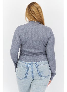 BB Dakota by Steve Madden Women Ruffle Collar Heather Sweater, Heather Grey  - Image 2