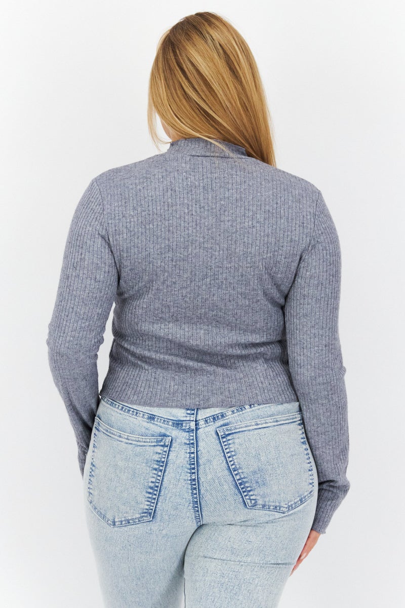 STEVE MADDEN BB Dakota by Steve Madden Women Ruffle Collar Heather Sweater, Heather Grey - Image 2