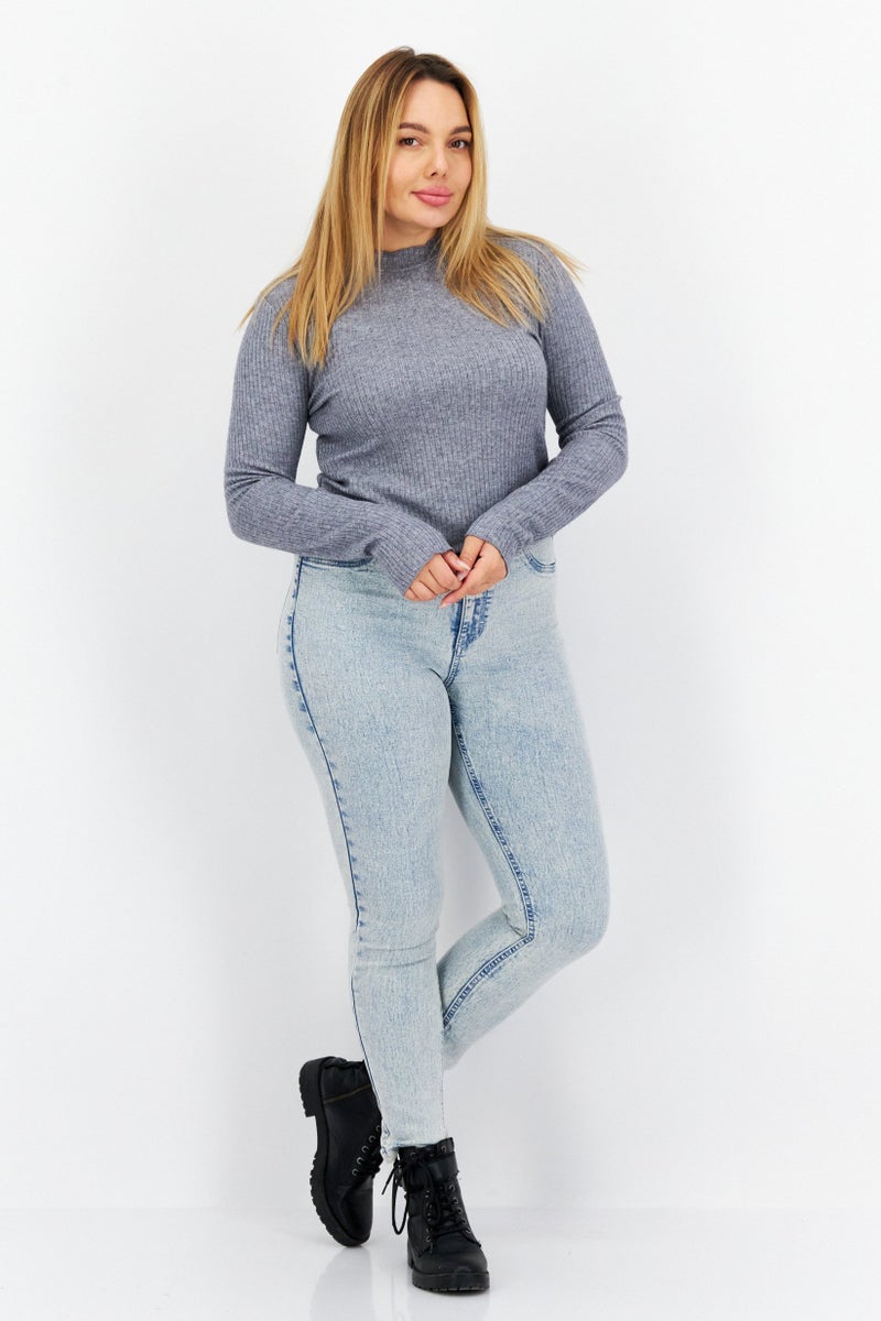 STEVE MADDEN BB Dakota by Steve Madden Women Ruffle Collar Heather Sweater, Heather Grey - Image 3