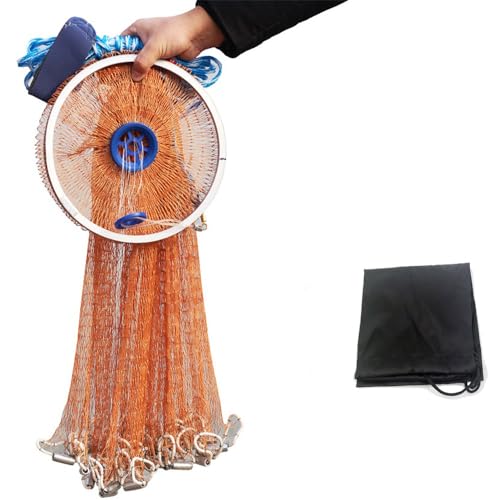 EASY BIG Cast Fishing Net with Aluminum Frame, 0.8 inch Mesh, 7.8-13.8 ft Diameter - Image 1
