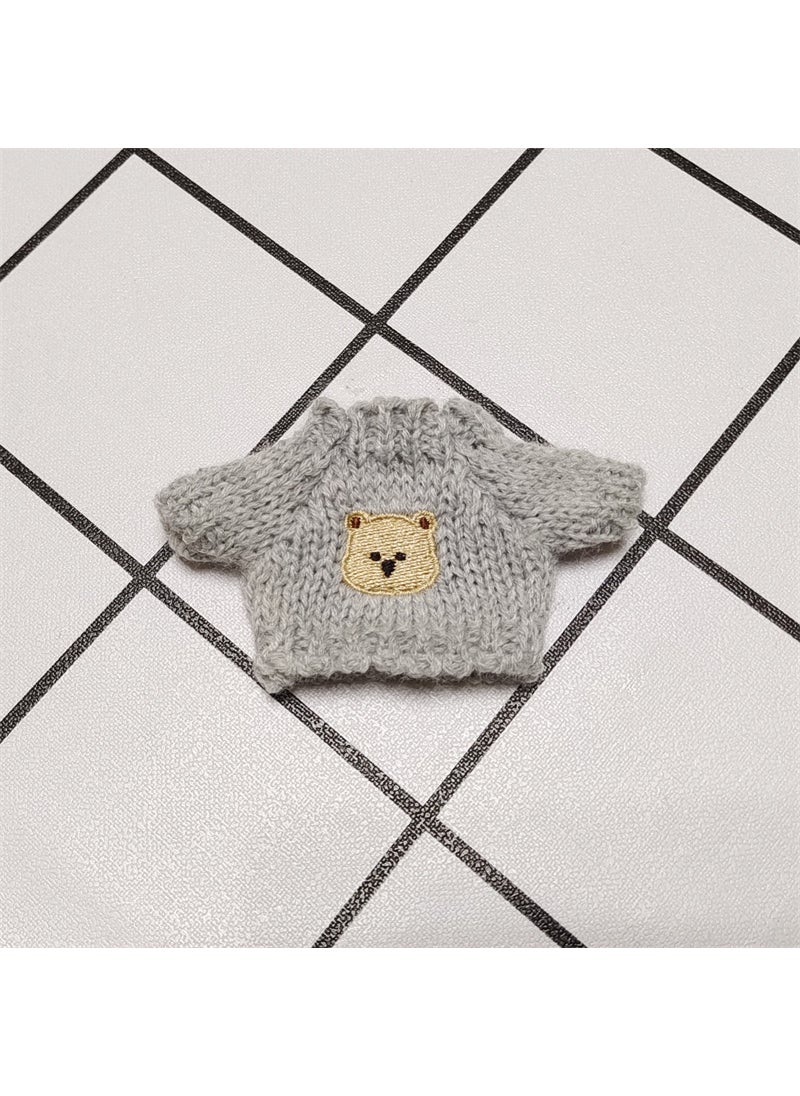 14cm Embroidered Small Sweater Fabric Labubu Clothes Glasses Accessories Collection Doll Accessories Elderly Suitable Gray embroidered bear head sweater 