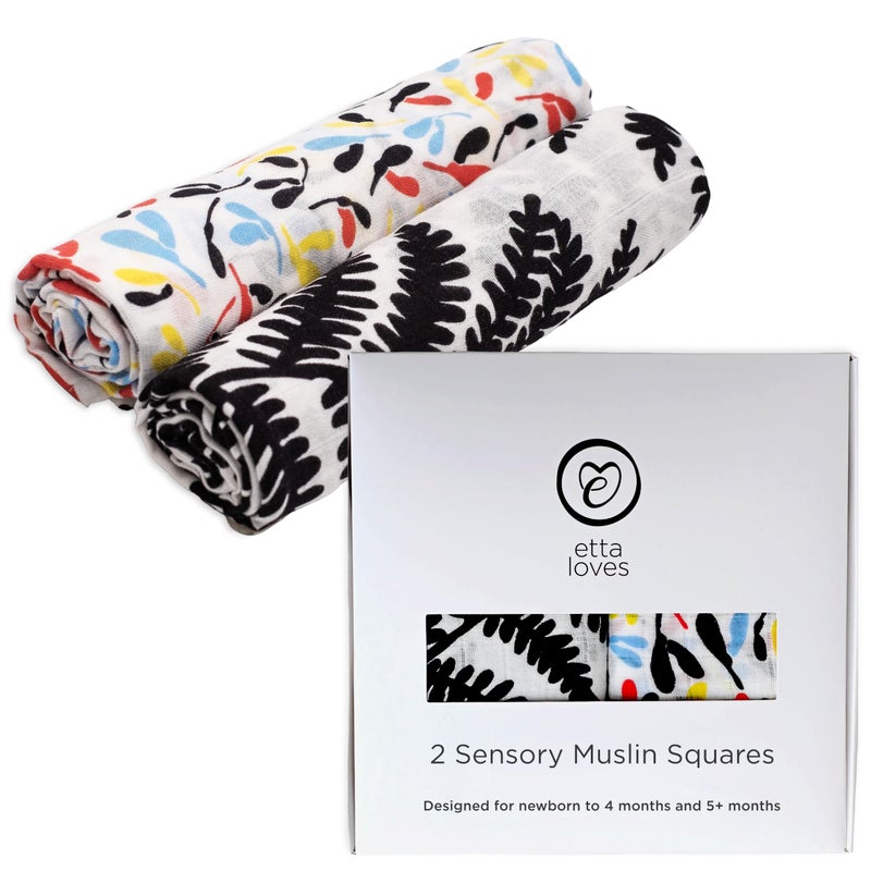 Etta Loves Swaddle Wrap - Fern/Sycamore Print 2-Pack - Sensory Muslins - Lightweight & Modern Design - Organic Cotton - Supports Cognitive & Visual Development - Multi-Color - Image 1