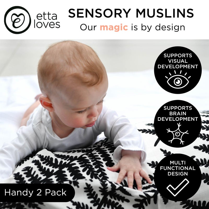 Etta Loves Swaddle Wrap - Fern/Sycamore Print 2-Pack - Sensory Muslins - Lightweight & Modern Design - Organic Cotton - Supports Cognitive & Visual Development - Multi-Color - Image 2