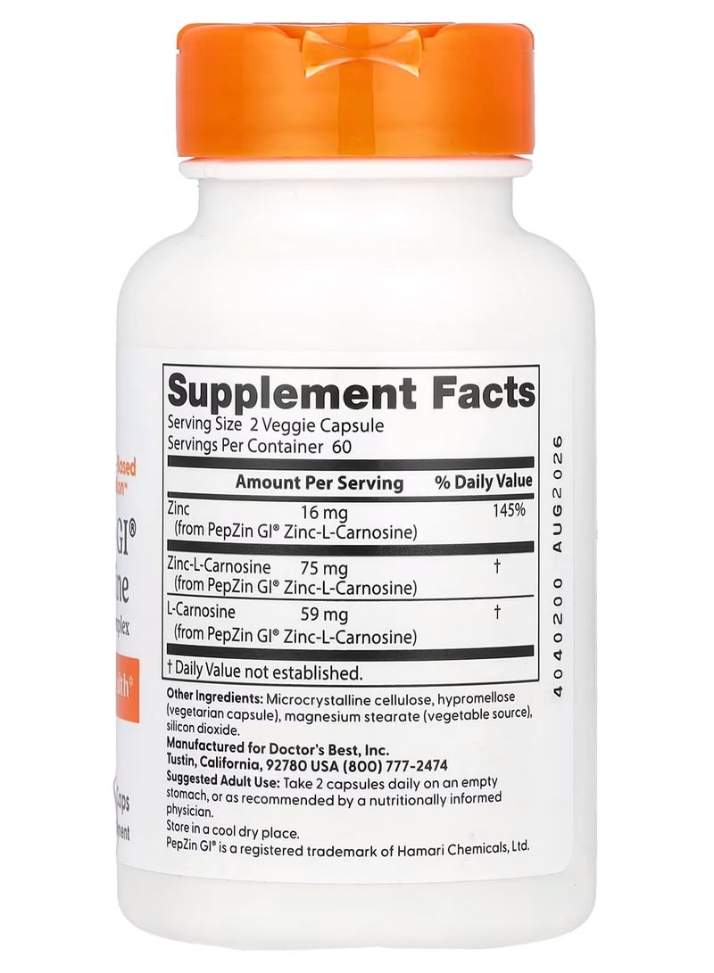Doctor's BEST Chelated Zinc PepZin GI – Zinc-L-Carnosine Complex for Stomach & Digestive Health – 120 Vegan Capsules - Image 2