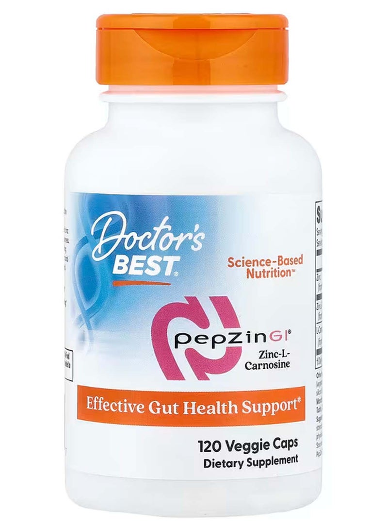 Doctor's BEST Chelated Zinc PepZin GI – Zinc-L-Carnosine Complex for Stomach & Digestive Health – 120 Vegan Capsules - Image 1