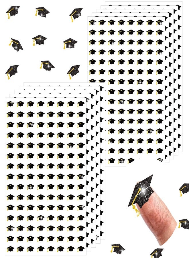Whaline 1200Pcs Graduation Cap Mini Stickers Holographic Self Adhesive Stickers Black Diploma Cap Sparkly Label Decals for Congrats Grad Craft Scrapbook Envelope Reward, 10 Sheets - Image 1