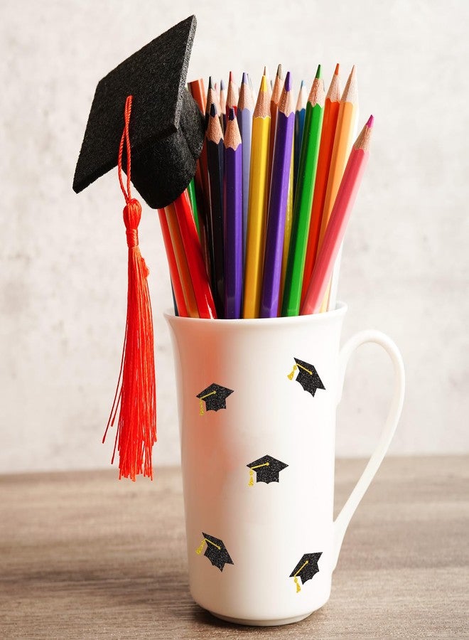 Whaline 1200Pcs Graduation Cap Mini Stickers Holographic Self Adhesive Stickers Black Diploma Cap Sparkly Label Decals for Congrats Grad Craft Scrapbook Envelope Reward, 10 Sheets - Image 3