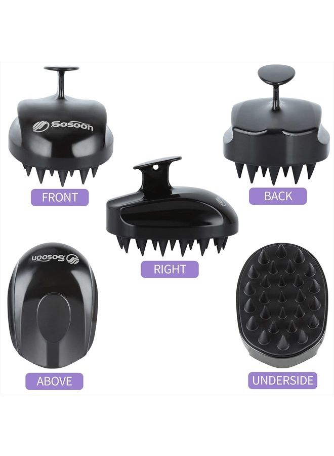 Sosoon Shampoo Brush Hair Scalp Scrubber Head Massager for Stress Relax Hair Growth, Shower Hair Brush for Women Men Kids, Black - Image 2