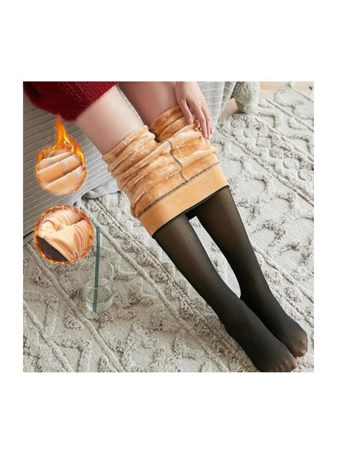 Remy Belle Fleece Lined Tights Women Leggings Thermal Pantyhose Fake Translucent Tights Opaque High Waisted Winter Warm Sheer Tight (220g S/M, Black)  - Image 3