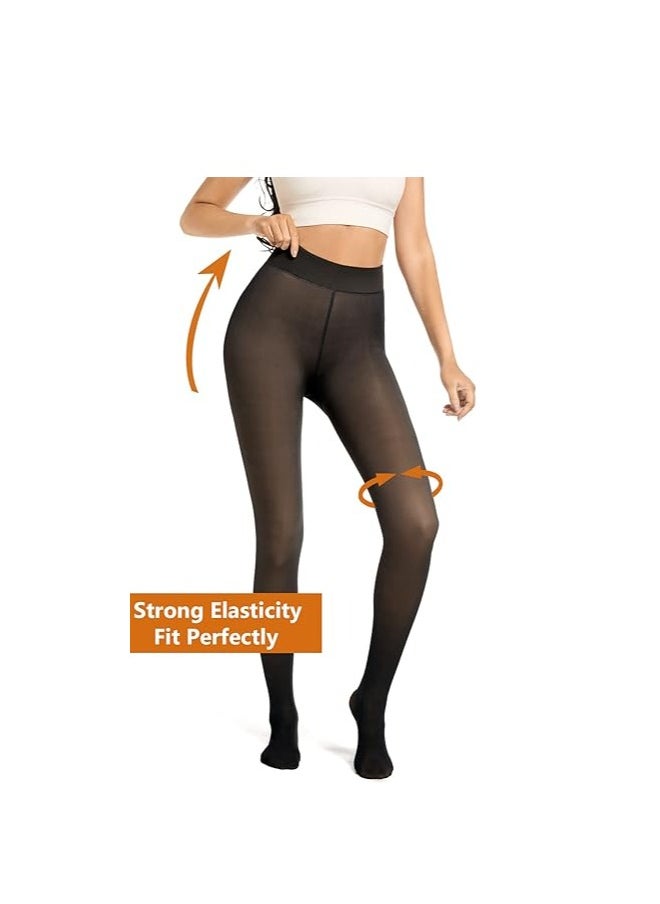 Remy Belle Fleece Lined Tights Women Leggings Thermal Pantyhose Fake Translucent Tights Opaque High Waisted Winter Warm Sheer Tight (220g S/M, Black)  - Image 4